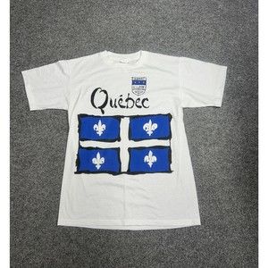 Vintage Quebec Puff Print White Graphic T-Shirt Single Stitch Size Medium